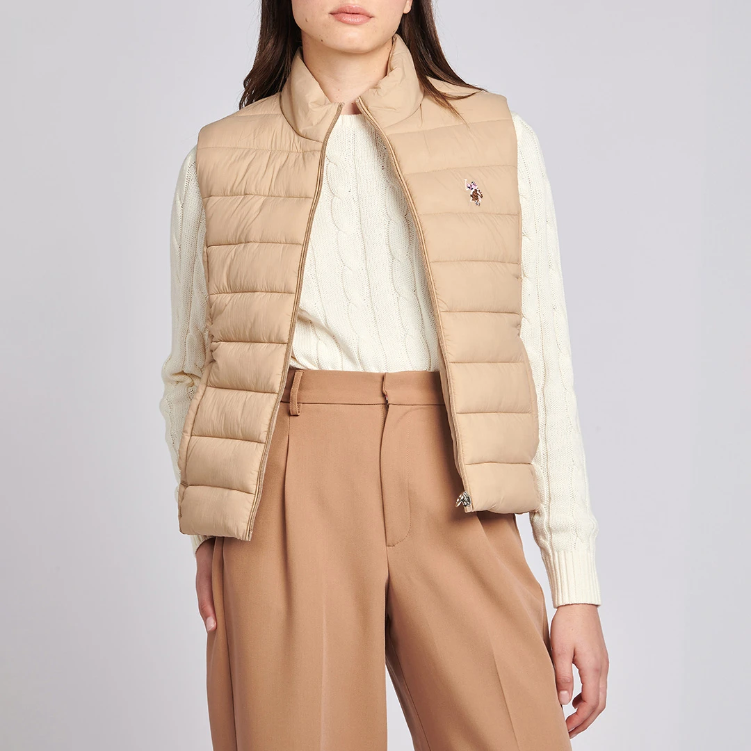 Camel Lightweight Puffer Gilet - Brown