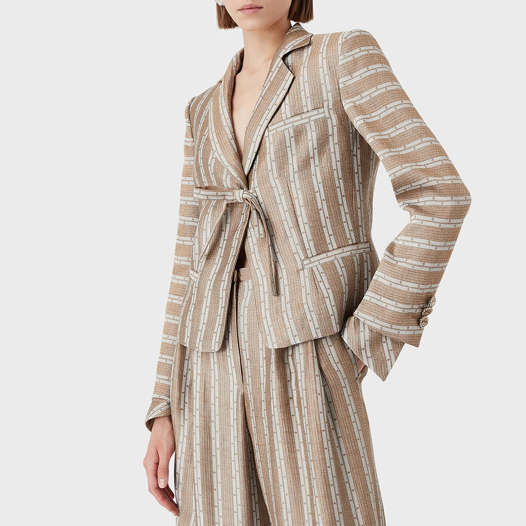 Camel Print Silk Blend Tie Waist Blazer ulti