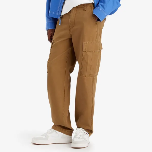 Camel Straight Cotton Cargo Trousers - Beige