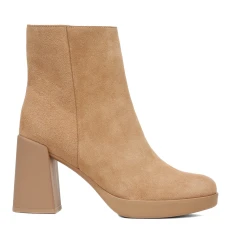 Camel Suede Genn Reach Heeled Ankle Boots - Brown