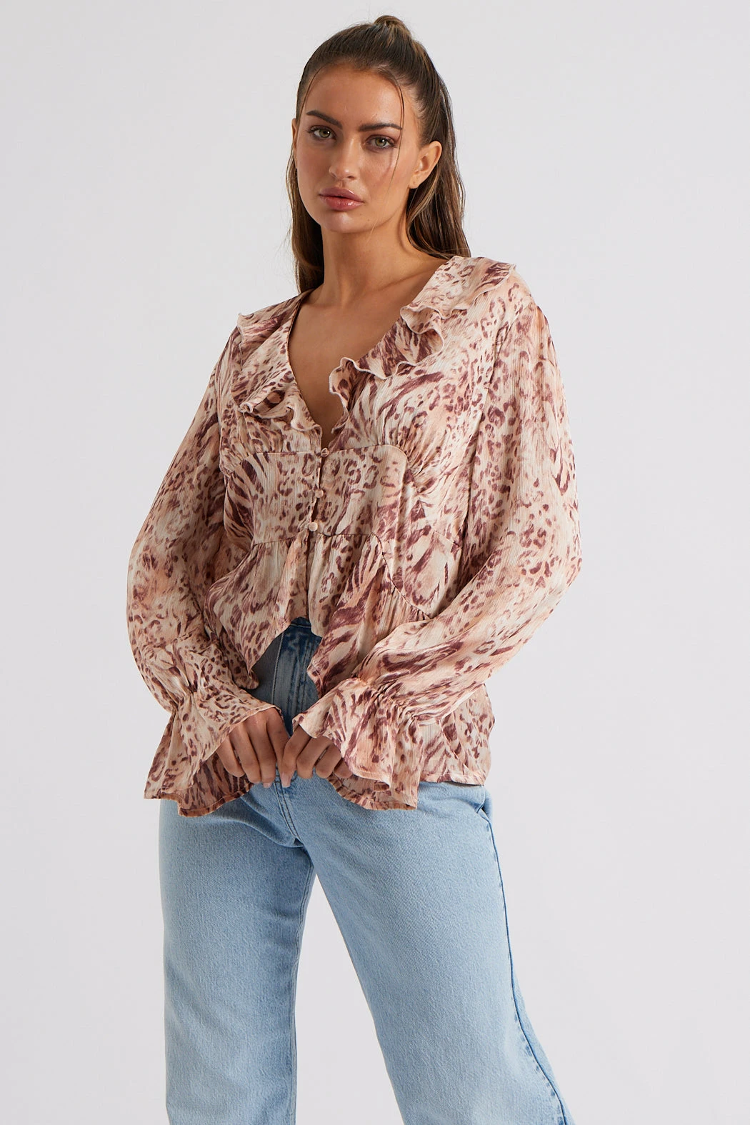 Cameron Frill Peplum Top Brown /