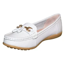 Camilla Ladies Leather Tassle Loafers White Camilla Ladies Leather Tassle Loafers White
