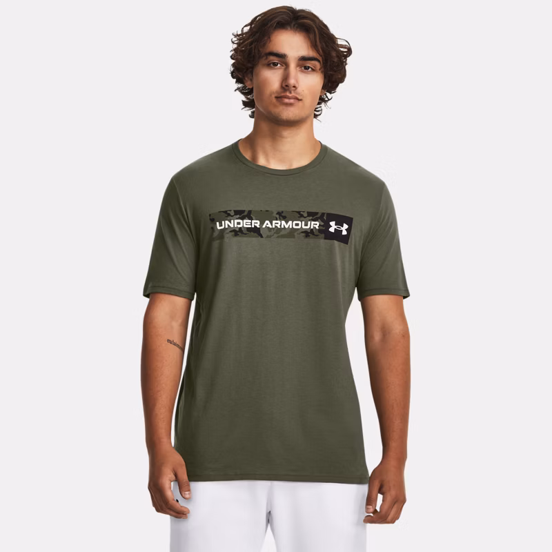 Camo Chest Stripe Mens Short Sleeve Marine OD Green / Black / White - Green