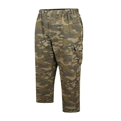 Camo Trousers Mens Military Cargo Outdoor Casual Work Pants Drawstring Waist Elasticated Cargo Pocke