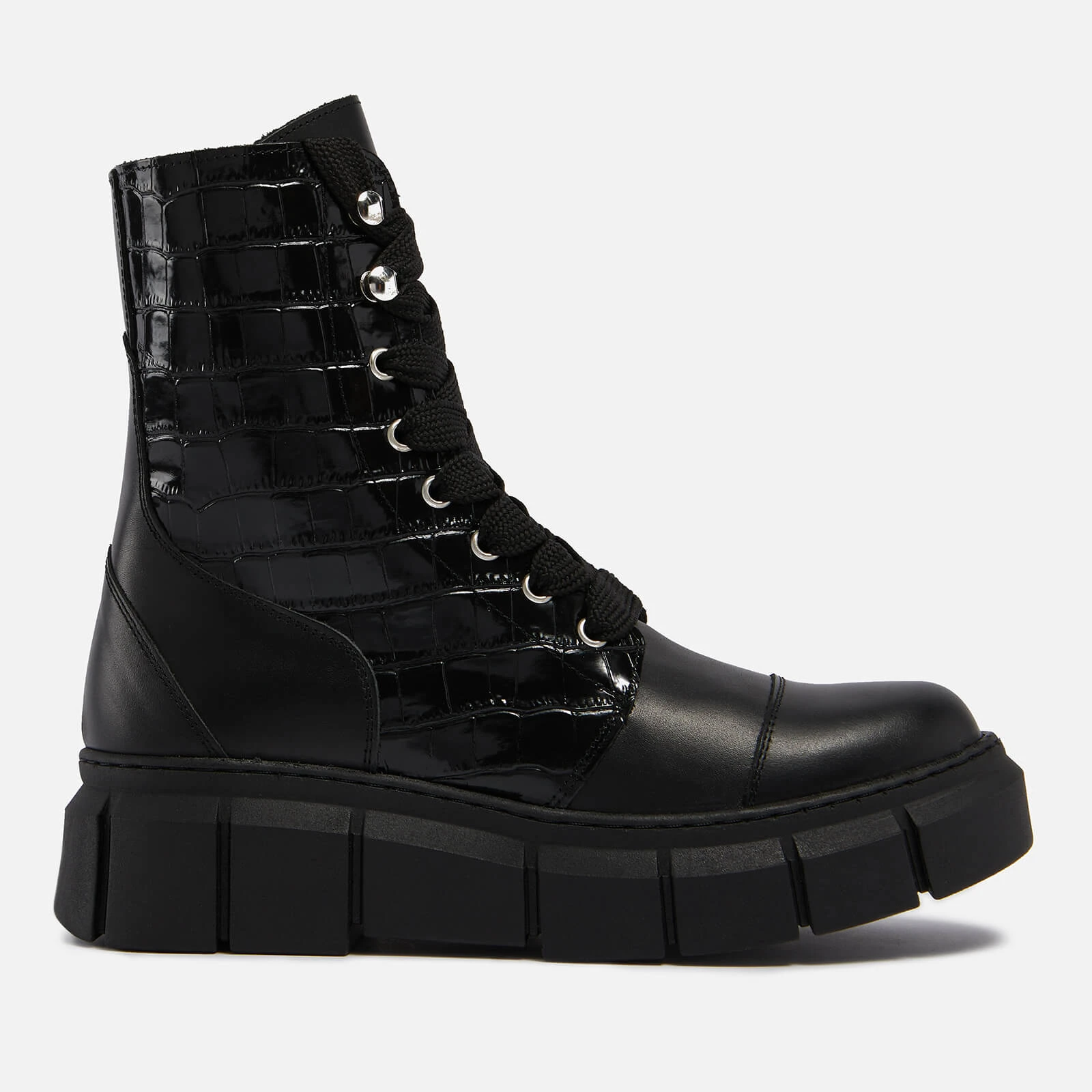 Can Can Croc-Effect and Smooth Leather Boots - Black