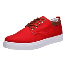 Canvas Casual Shoes for Men Wide Width - Classic Low Top Trainers Easy Fasten Lace Up Sport Canvas Shoes Comfortable Shallow Sneakers Spring Summer Outdoor Activities Shoes Size 6-8.5 UK Red