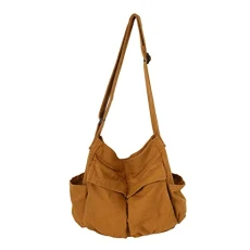 Canvas Shoulder Bag, Large Shoulder Bag with Pockets, Canvas Shoulder Bag for Teenagers, Girls, Women, Men, Shoulder Bags, Small Shoulder Bags, Women's Large with Large Handles, brown, One Size