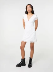 Cap Sleeve Lace Mini Dress IVORY/PINK