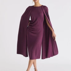 Cape sleeves dress with waist details Cape sleeves dress with waist details