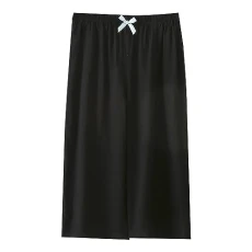 Capri Pyjama Bottoms for Women Casual Summer Pants Wide Comfortable Short Sleep Pants with Wide Leg Pockets Puff Dress, black, XL