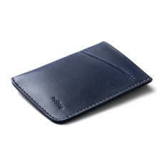 Card Sleeve (Premium Leather Card Holder or Minimalist Wallet, Holds 2-8 Cards or Business Cards, Folded Note Storage) - Navy