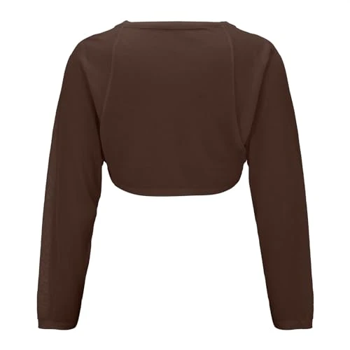 Cardigan for Women Lightweight Long Sleeve Breathable Short Cape Elegant Stretch Going Out Solid Color Open Front Knitwear Cute Loose Knitted Sweater Cozy Flowy Kitting Shirt(Coffee,One Size)