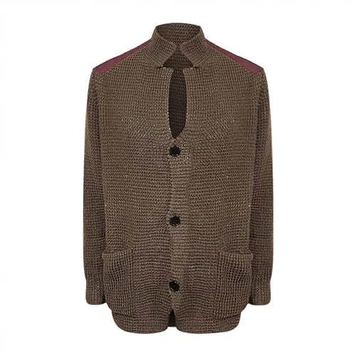 Cardigan Sweater for Men UK - Solid Colour Long Sleeves Chunky Tops with Elbow Patches Shawl Collar Knitted Cardigan Jackets Slim Fit Vintage Button Down Jumpers with Pockets Mens Gift Khaki
