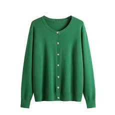 Cardigans for Women UK Cover Up Women's Round Neck Long Sleeved Cardigan Autumn and Winter Models of Classic Versatile Basic Knitwear Large Size Women's Jacket Trendy Fall Cardigans (Green, M)