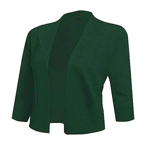Cardigans for Women UK Cover Up Women's Solid Color Knitwear Elegant Simple Versatile Short Coat Women's Cardigan Open Back Sweater (Mint Green, M)
