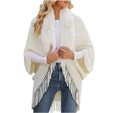 Cardigans for Women UK Knitted Oversized Thickened Shawl Sweater Fringe Cape Shawl Elegant Ponchos Draped Coats Furry Collar Cape Shawls and Wraps for Evening Wedding Dress