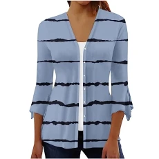 Cardigans for Women UK Promotion 3/4Sleeve Printed Button Front Cardigan Trendy Daily Loose Fit Coat Tops Lightweight Large Size Office Work Blouse Going Out New