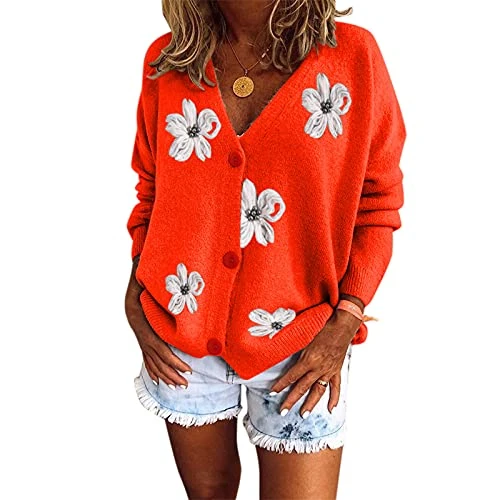 Cardigans for Women Uk Sale, Long Sleeve Petite Cardigans for Women 5ft Uk Floral Print Oversize Car