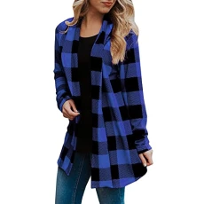Cardigans for Women UK Winter Plaid Printed Long Sleeve Coat Trendy Elegant Long Dressy Loose Fit Cardigan Oversized Lightweight Comfortable Office Work Outerwear Tops