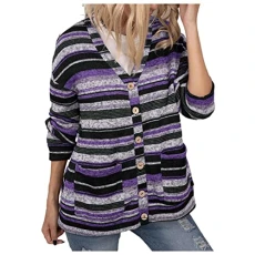 Cardigans for Women UK Women's Button Solid Top V-Neck Long Sleeve Sweater Shirt Ladies Fashion Ladies Loose Cardigans Outerwear Blouse Chunky Cardigan (Purple, XL)