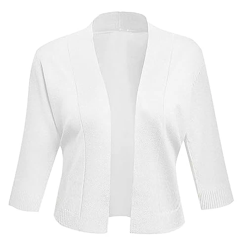 Cardigans Short For Women Tops Women Cardigan 3/4 Sleeve Knitted Soft Pullover Cut Off Cardigan Batwing Sleeve Women, W0928a-white, M
