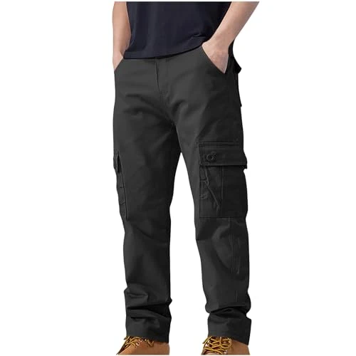 Cargo Pants Men Fashionable Cotton Solid Color Multi-Pocket Long Pants Loose Fit Straight Leg Work T