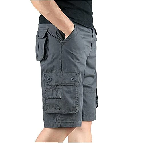 Cargo Shorts Men Lightweight Loose Fit Solid Combat Casual Cotton Shorts Outdoor Cycling Running Hik