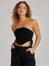 Cargo Side Lace Up Corset Bandeau Top  - L  - Black