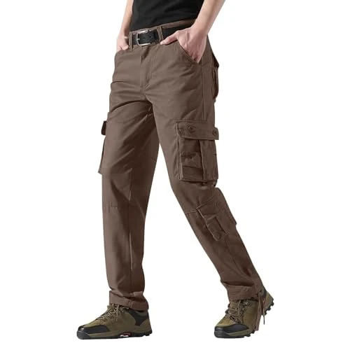 Cargo Trousers for Men - Cotton Casual Military Army Camo Combat Work Cargo Pants with 8 Pockets Rel