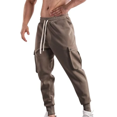 Cargo Trousers For Men - Cotton Tracksuit Bottoms Solid Sweatpants Stretch Fit Cargo Combat Work Tro