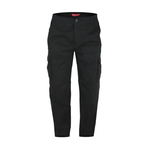 Cargo Trousers Peached & Washed Pockets Casual Cotton Black Mens Plus Size 40L Robert