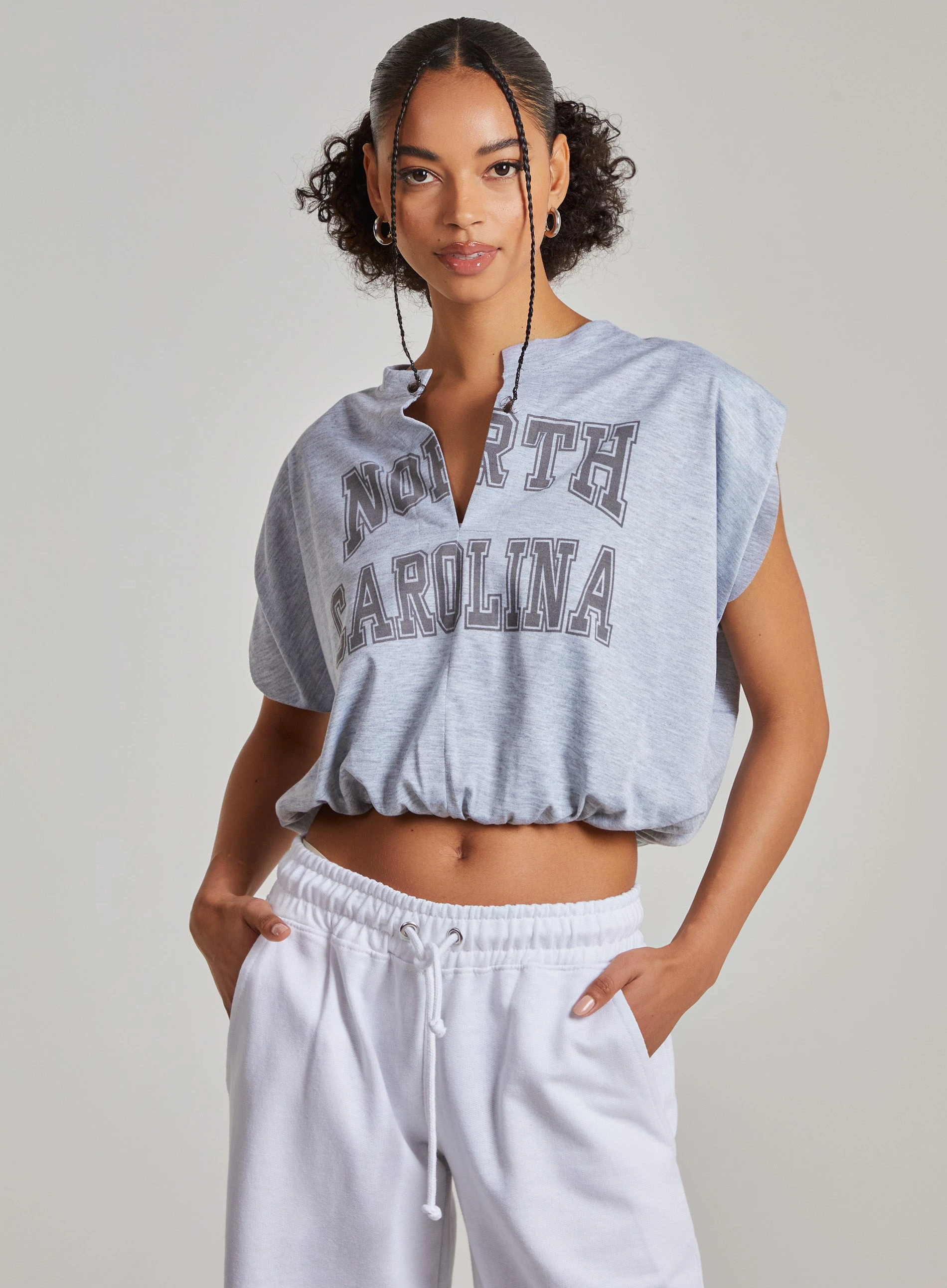 Carolina Varsity Double Layer Crop Top - S/M - Grey