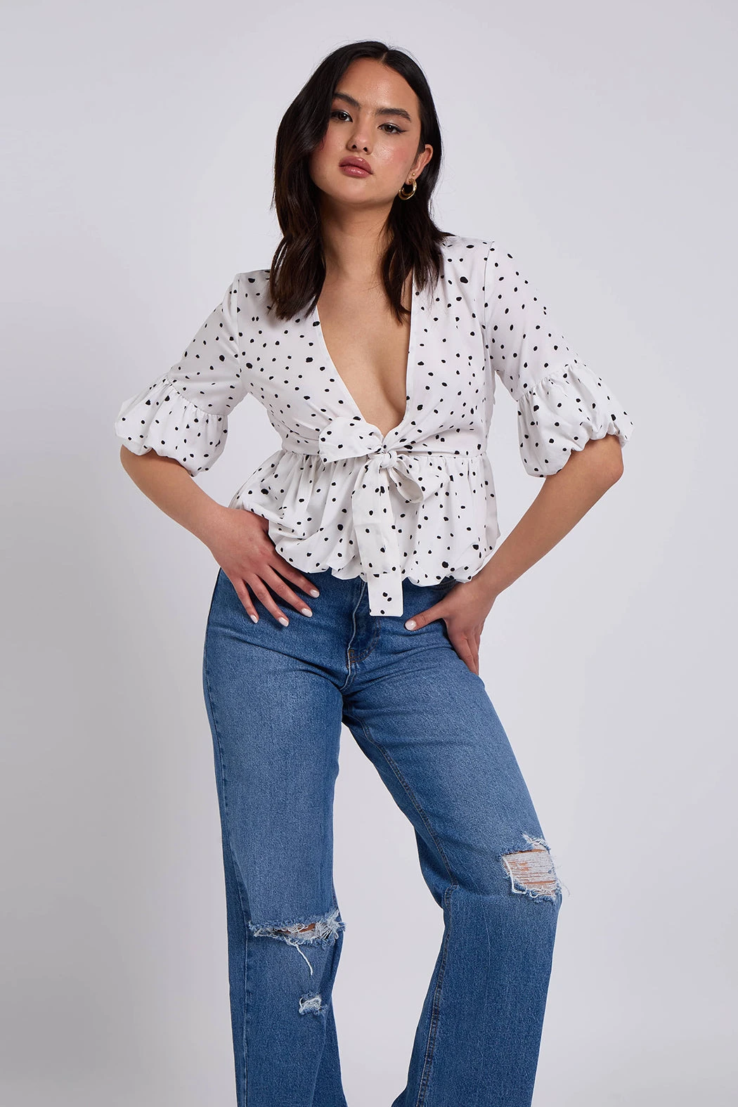 Carolina White Bubble Hem Top /