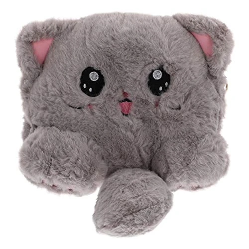 Cartoon Plush Crossbody Bag Cat Furry Small Shoulder Bag for Women Girls Kids Birthday Outdoor Phone Keys Purse (Grey)