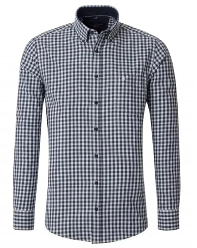 Casa Moda Mens Casual Fit LS Gingham Shirt Navy (UK, Alpha, L, Regular, Regular, Navy Gingham)