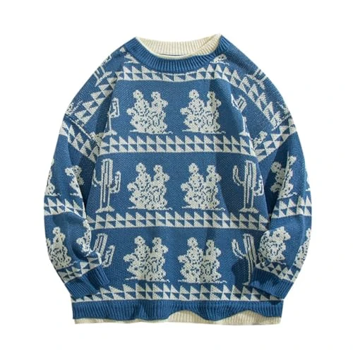 Cashmere cardigan men and women with the same autumn and winter vintage crew neck in matching colour with warm, loose trendy jumper knitwear cosplay cardigan, blue, XXXL