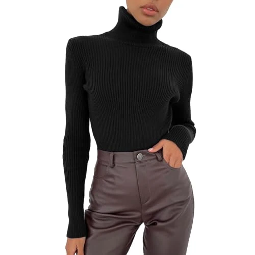 Cashmere Jumpers Ladies Women Soft Sweater Slim Fit Lightweight Long Sleeve Turtleneck Tops Undershirt Sexy Knitted Warm Fitted Fashion Pullover Sweater Sexy Jumpers for Women UK Sales