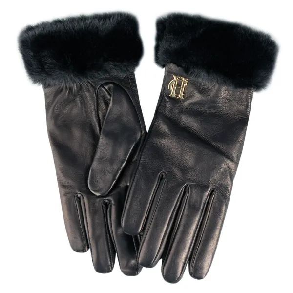 Cashmere Lined Faux Trim Leather Glove