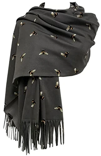 ® Cashmere Texture Bumble Bees Shawl Scarf for Autumn Winter (S1-Grey) ((FS-BMBESHL-BH)