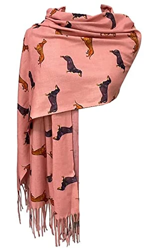 ® Cashmere Texture Dachshund Dogs Shawl Scarf for Autumn Winter - DG-00-Pink - (FS-5140-DGSHL-D-GLB