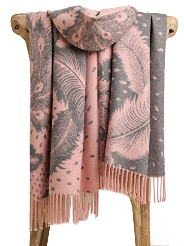 ® Cashmere Texture Peacock Feather Shawl Scarf for Autumn Winter - Baby Pink - (PCKSHL-BGLB)