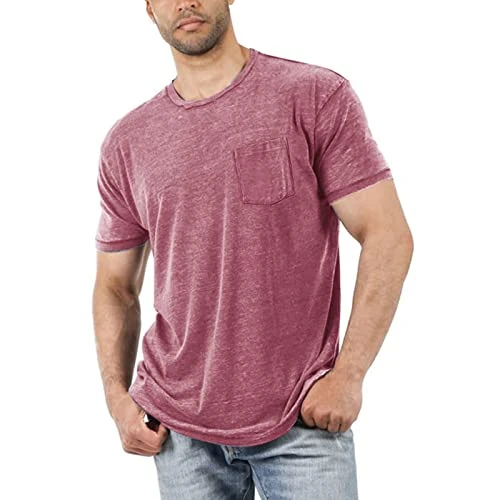 Casual and comfortable, skin-friendly summer t-shirt for men with crew neck and pocket tank top, Hot Pink, S