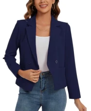 Casual Blazer for Women Long Sleeve Classic Jacket Tailored Casual One Button (Navy M)