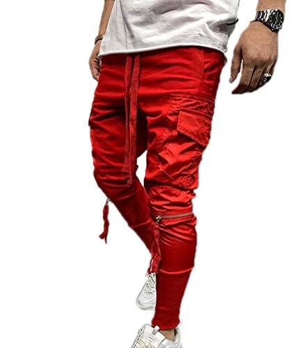 Casual Cargo Trousers for Men, Fashion Middle Waist Narrow Feet Pants with Pockets Outdoor Long Swea