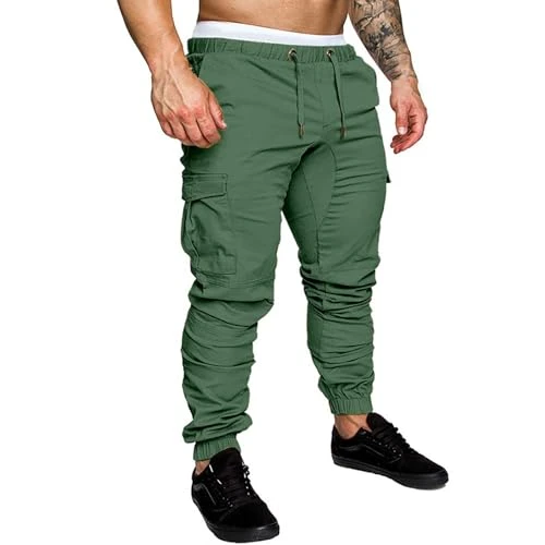 Casual Cargo Trousers for Men UK Cotton Casual Sweatpants Work Trousers with Multi-Pockets Fashion P