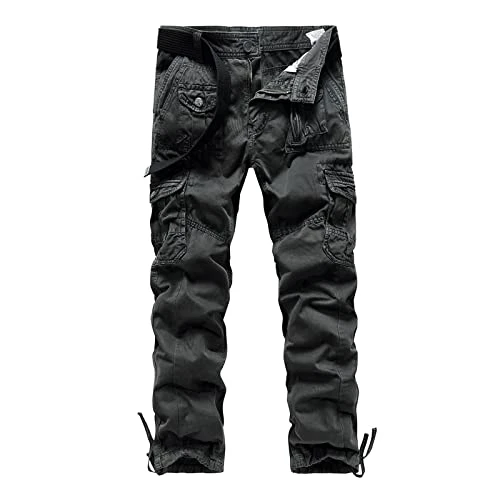 Casual cargo trousers with medium waist for men, solid trousers with zip in full length cargo trouse