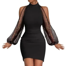 Casual Dresses Long Sleeve Fall Winter Round Neck Lace Wrap Hip Waist Dress Skirt for Women Evening Dresses, Bk2, XL