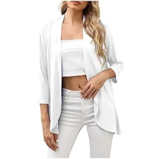 Casual Long Sleeve Cardigan: Thin Cardigan Women's Summer Short Autumn Classic Waterfall Jacket 3/4 Sleeve Soft Shoulder Jacket Cut Drape Knitted Cardigan Casual Top V Neck Bolero Jacket, White, S