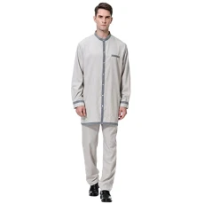 Casual Men's Muslim Robe Pants with Mid Button Down Two-Piece Set Suit S, gray, M Casual Men's Muslim Robe Pants with Mid Button Down Two-Piece Set Suit S, gray, M