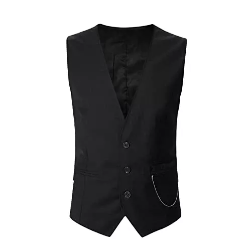 Casual Men's Wedding Party Banquet V-Neck Sleeveless Slim Fit Strap Chain Jacket Vest Men's Top, black, XXL
